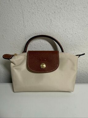 Longchamp Mini Le Pliage Cream Top Handle Bag + Strap
